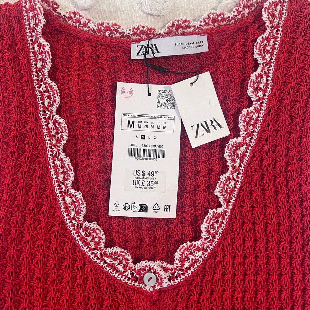 Zara Red Button-Front Pointelle Knit Mini Dress - Picture 3 of 4